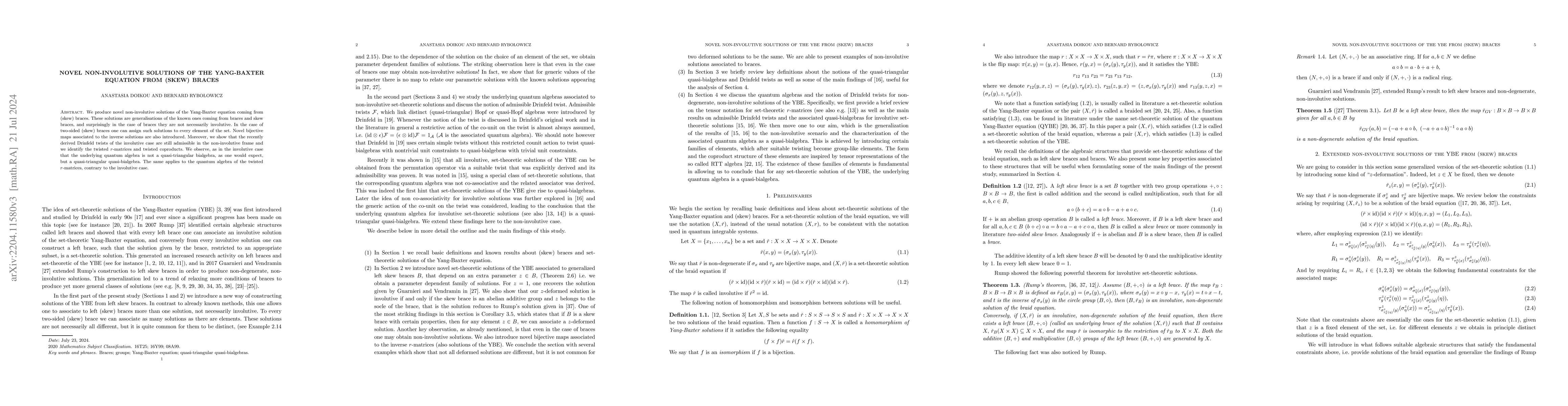 Thumbnail for Novel non-involutive solutions of the Yang-Baxter equation from (skew)
  braces