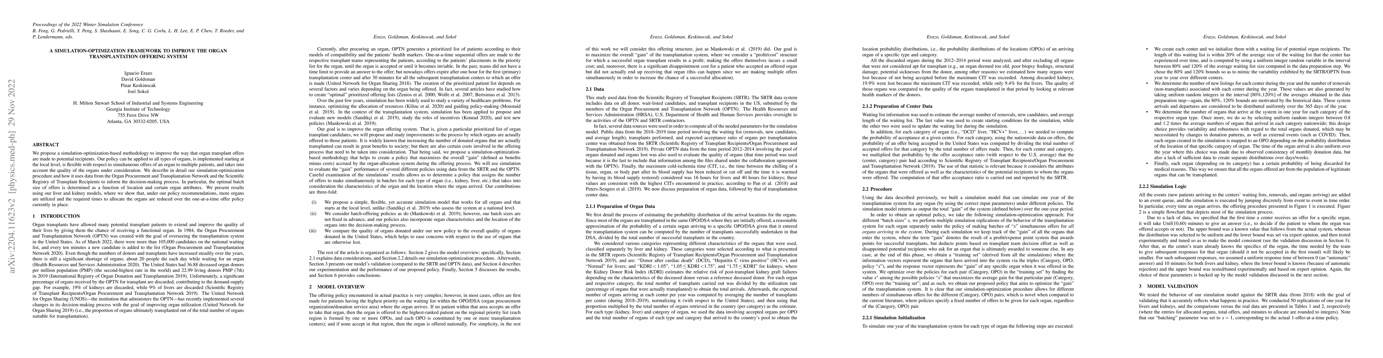Thumbnail for A Simulation-Optimization Framework To Improve The Organ Transplantation
  Offering System