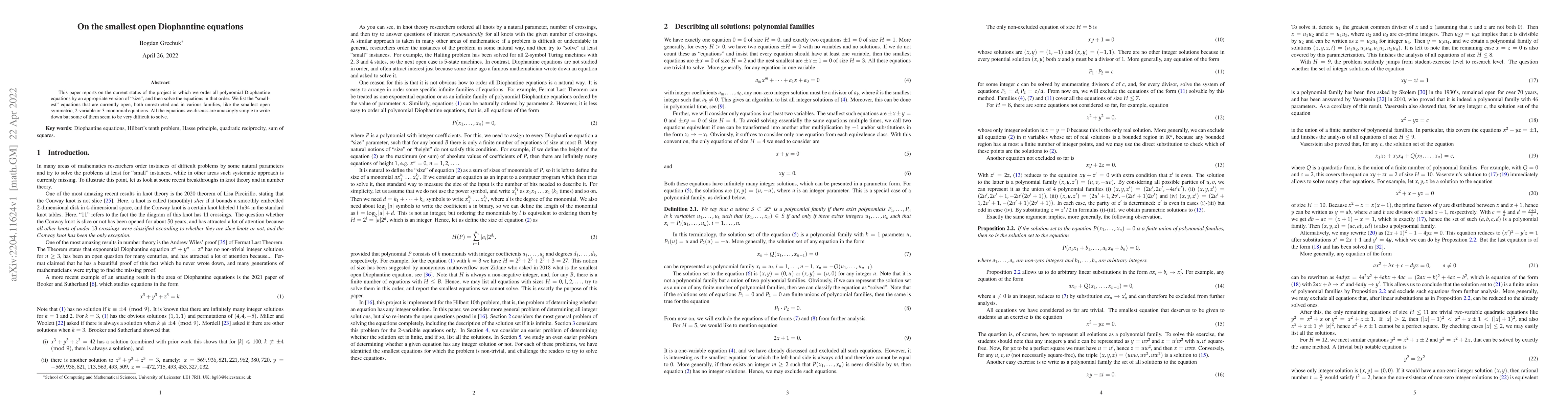 Thumbnail for On the smallest open Diophantine equations