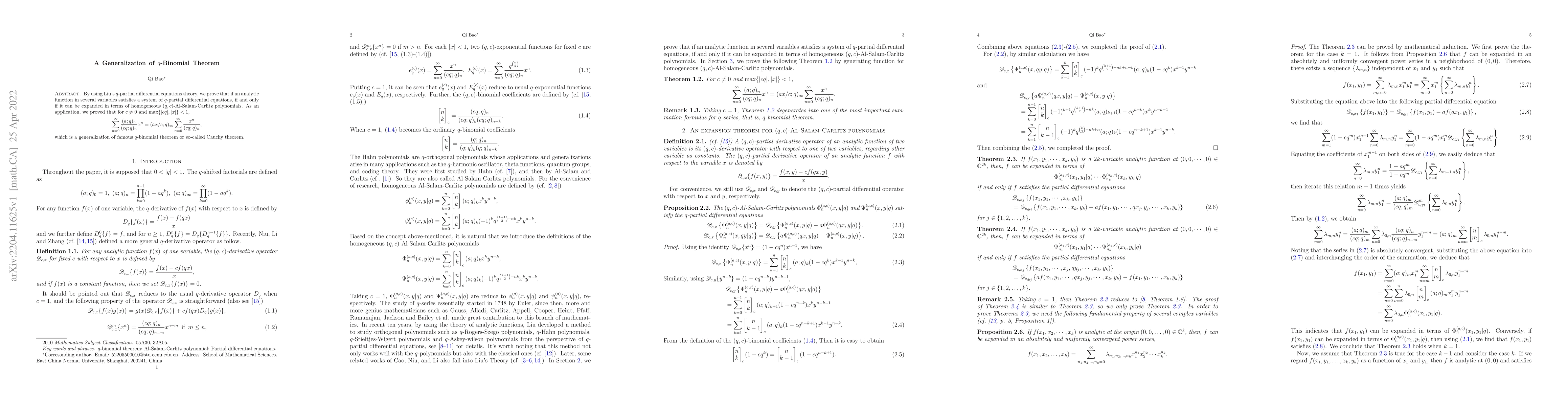 Thumbnail for A Generalization of q-Binomial Theorem