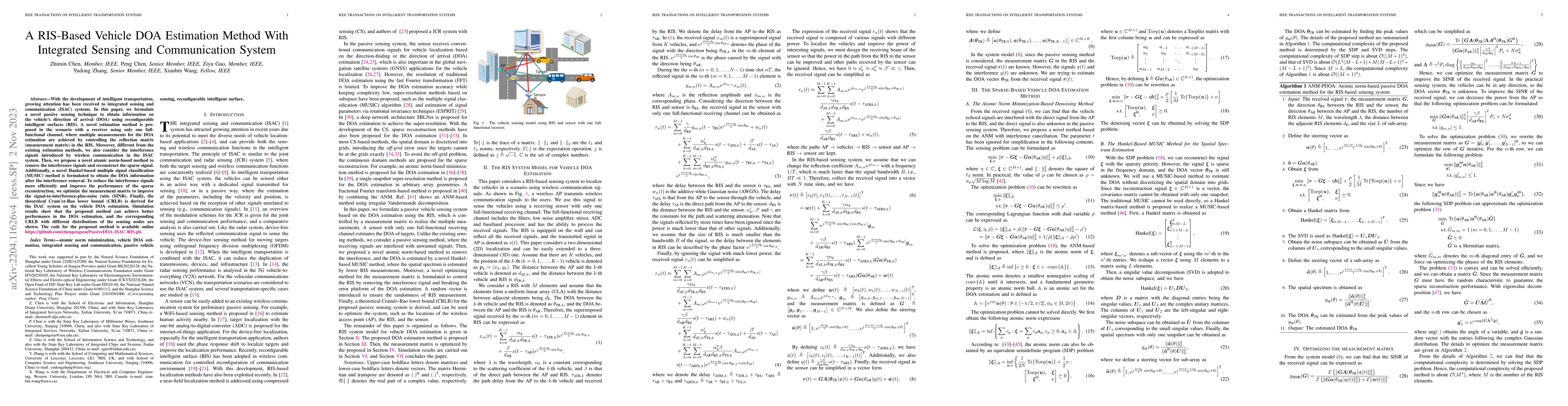 Thumbnail for A RIS-Based Vehicle DOA Estimation Method With Integrated Sensing and
  Communication System