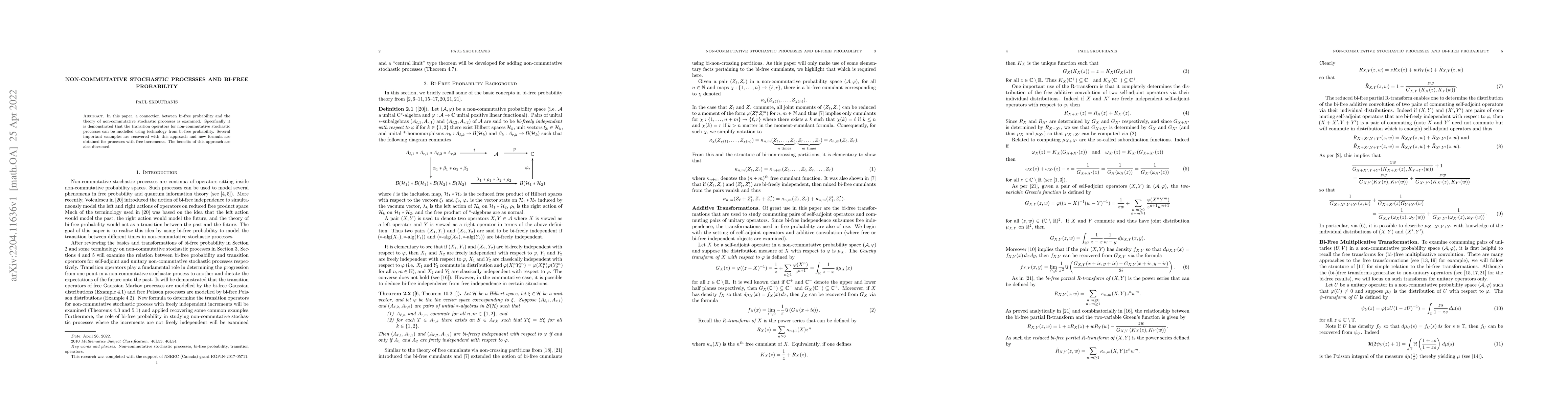 Thumbnail for Non-Commutative Stochastic Processes and Bi-Free Probability