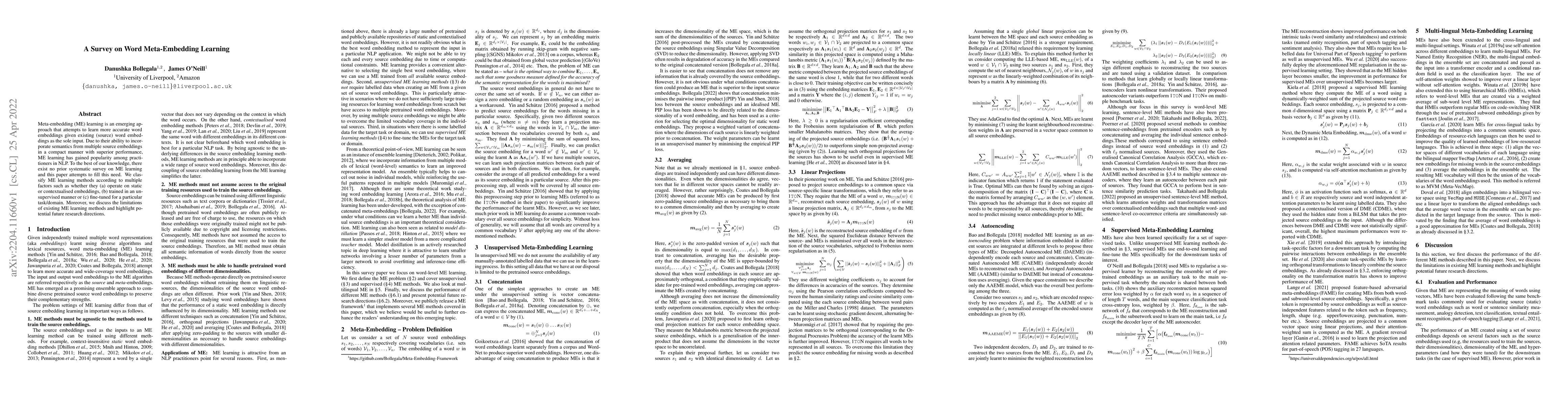 Thumbnail for A Survey on Word Meta-Embedding Learning