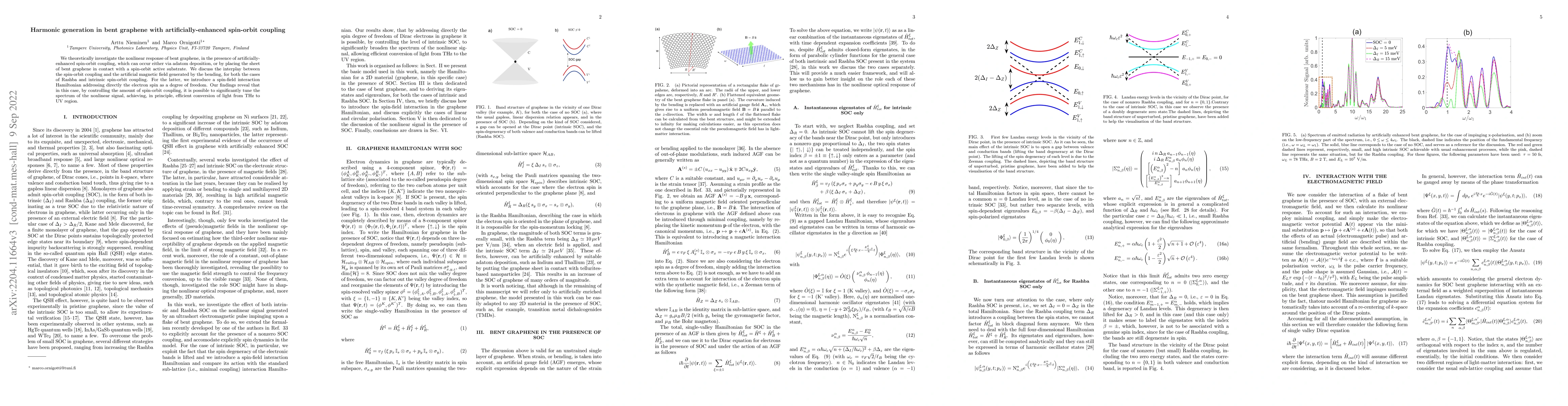Thumbnail for Harmonic generation in bent graphene with artificially-enhanced
  spin-orbit coupling
