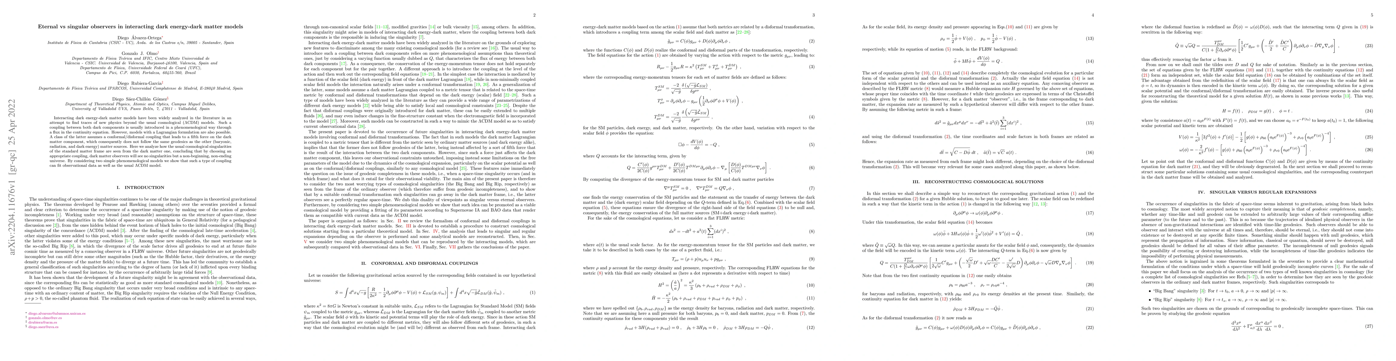 Thumbnail for Eternal vs singular observers in interacting dark energy-dark matter
  models