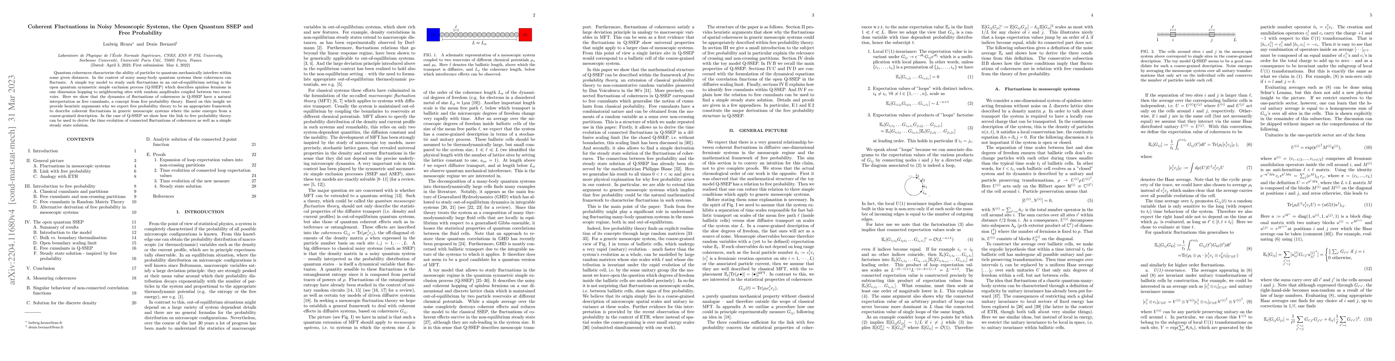 Thumbnail for Coherent Fluctuations in Noisy Mesoscopic Systems, the Open Quantum SSEP
  and Free Probability