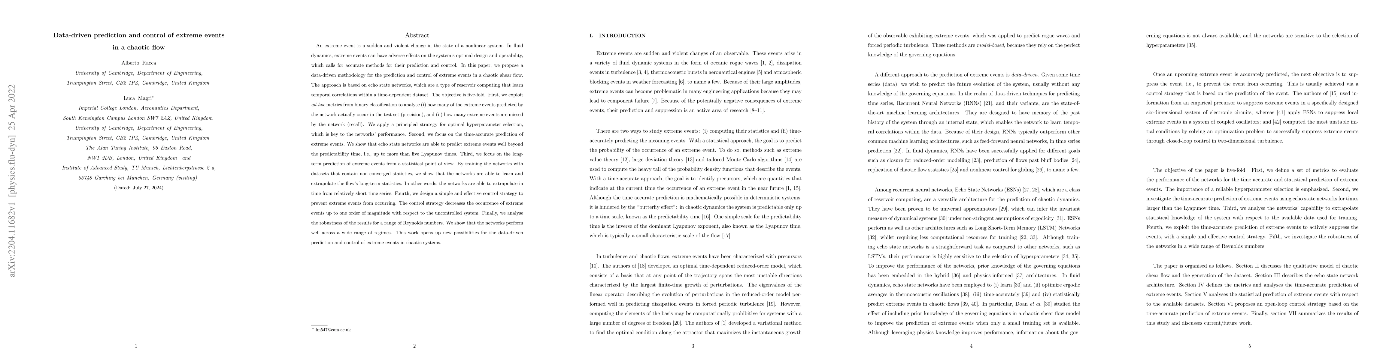 Thumbnail for Data-driven prediction and control of extreme events in a chaotic flow
