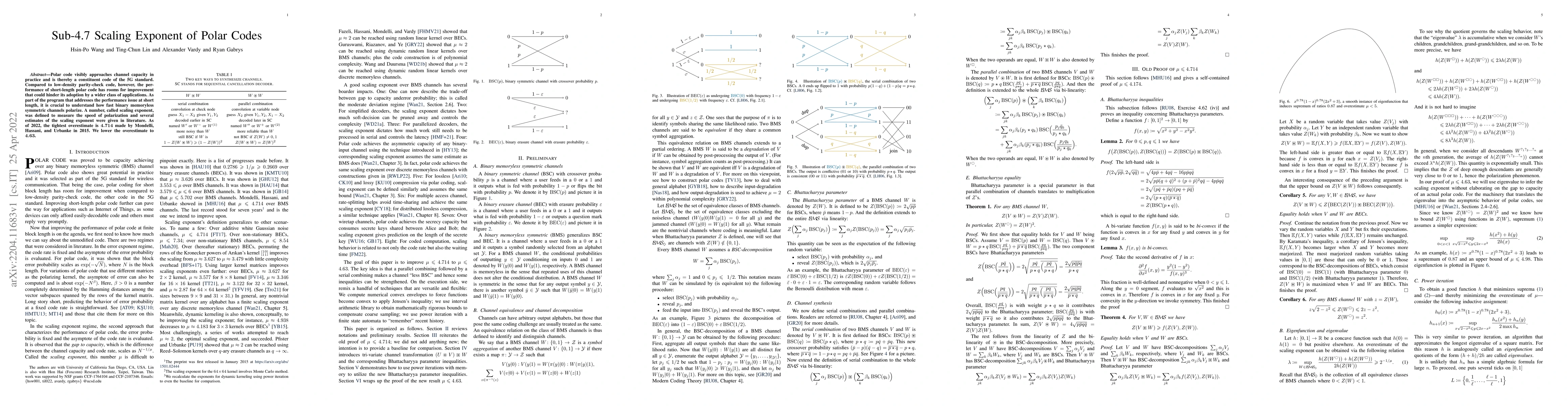 Thumbnail for Sub-4.7 Scaling Exponent of Polar Codes