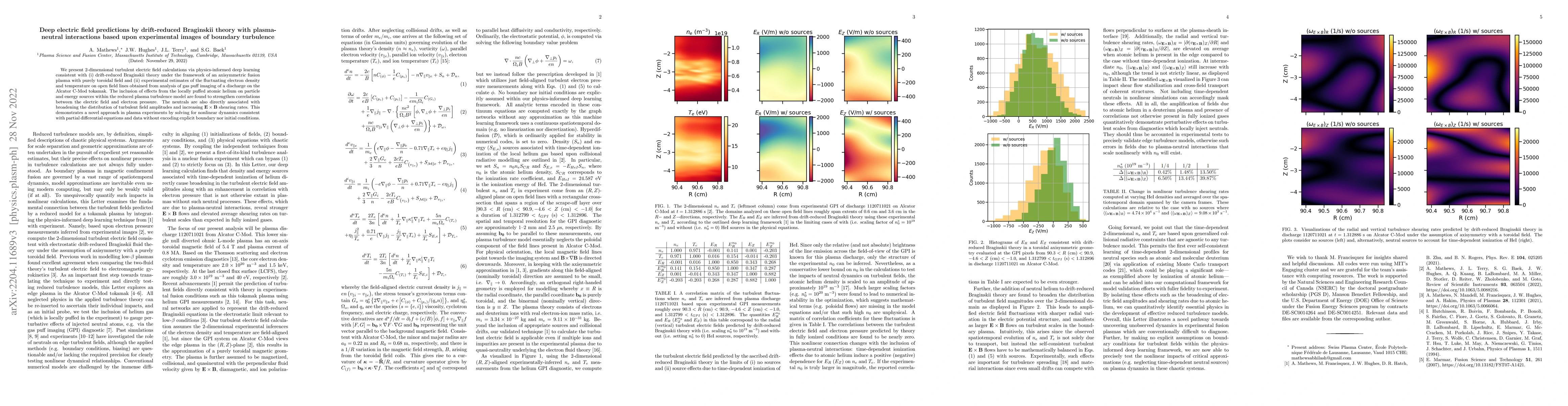 Thumbnail for Deep electric field predictions by drift-reduced Braginskii theory with
  plasma-neutral interactions based upon experimental images of boundary
  turbulence