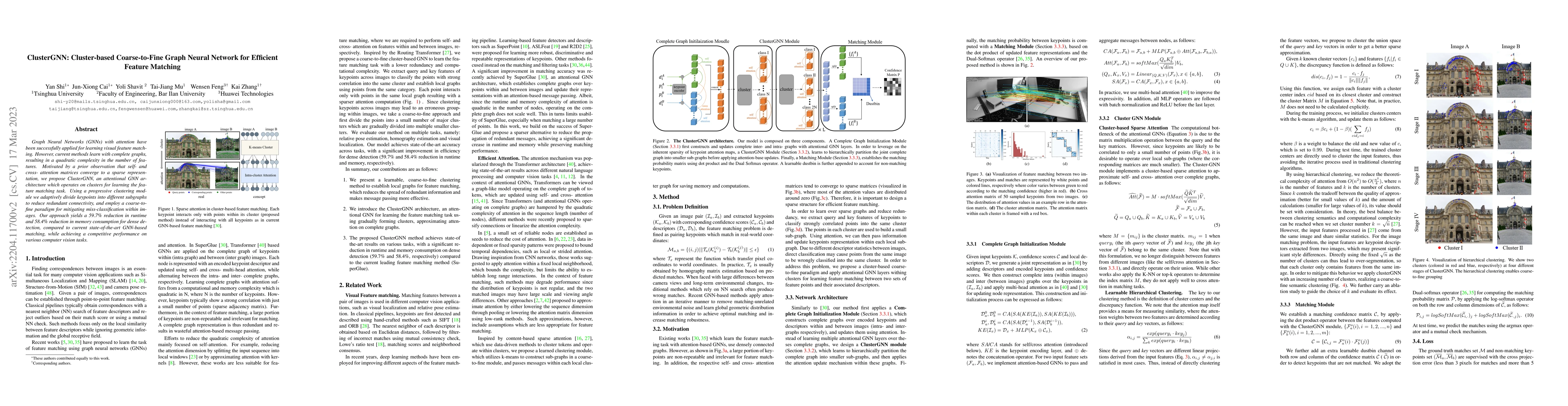 Thumbnail for ClusterGNN: Cluster-based Coarse-to-Fine Graph Neural Network for
  Efficient Feature Matching