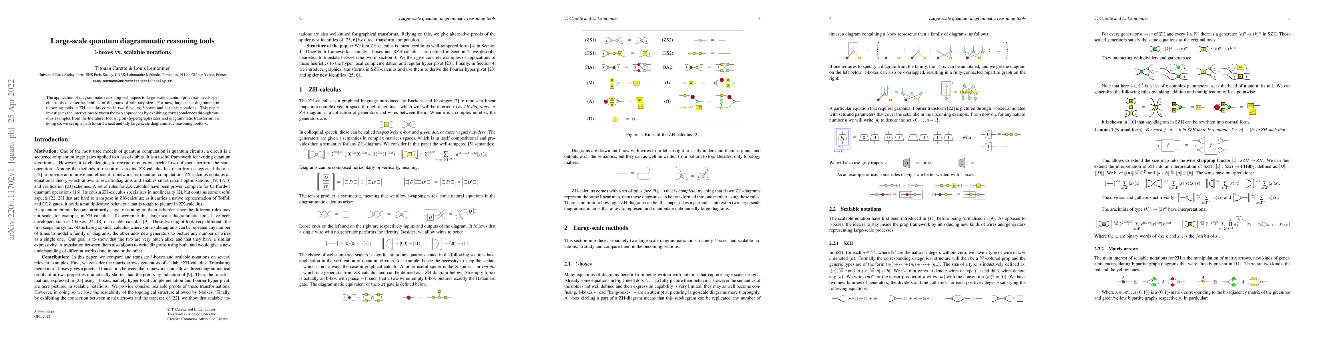 Thumbnail for Large-scale quantum diagrammatic reasoning tools, !-boxes vs. scalable
  notations
