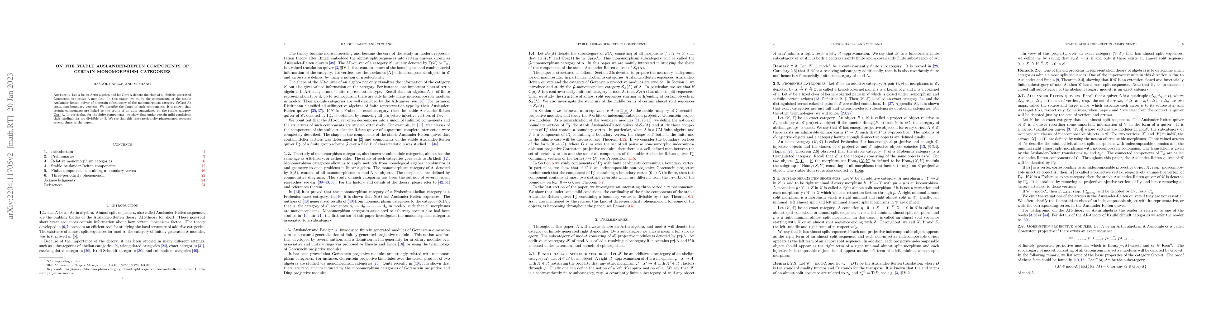 Thumbnail for On the stable Auslander-Reiten components of certain monomorphism
  categories