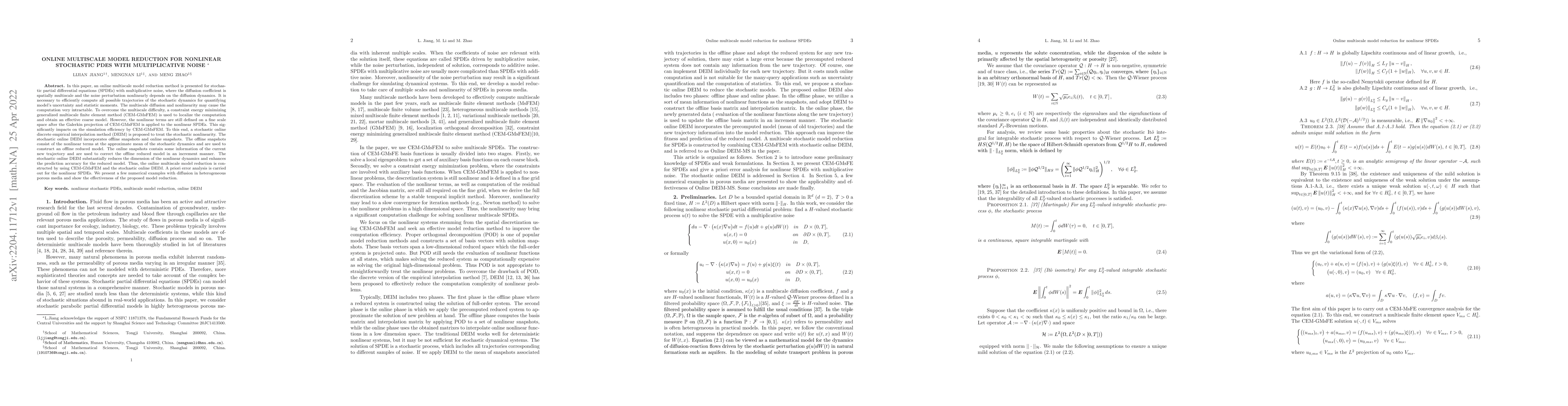 Thumbnail for Online multiscale model reduction for nonlinear stochastic PDEs with
  multiplicative noise