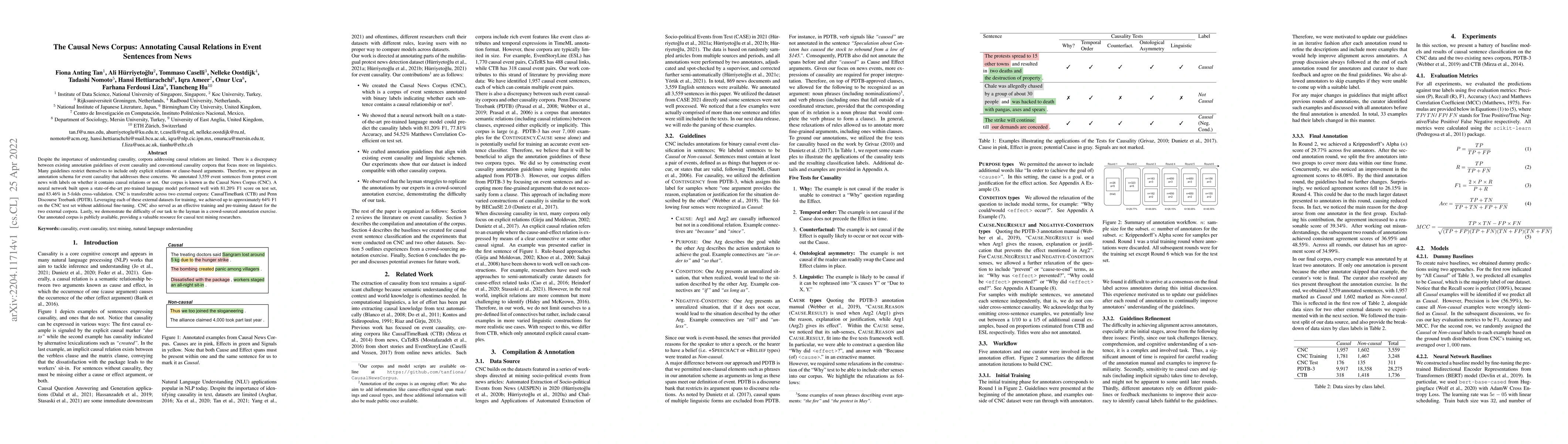 Thumbnail for The Causal News Corpus: Annotating Causal Relations in Event Sentences
  from News