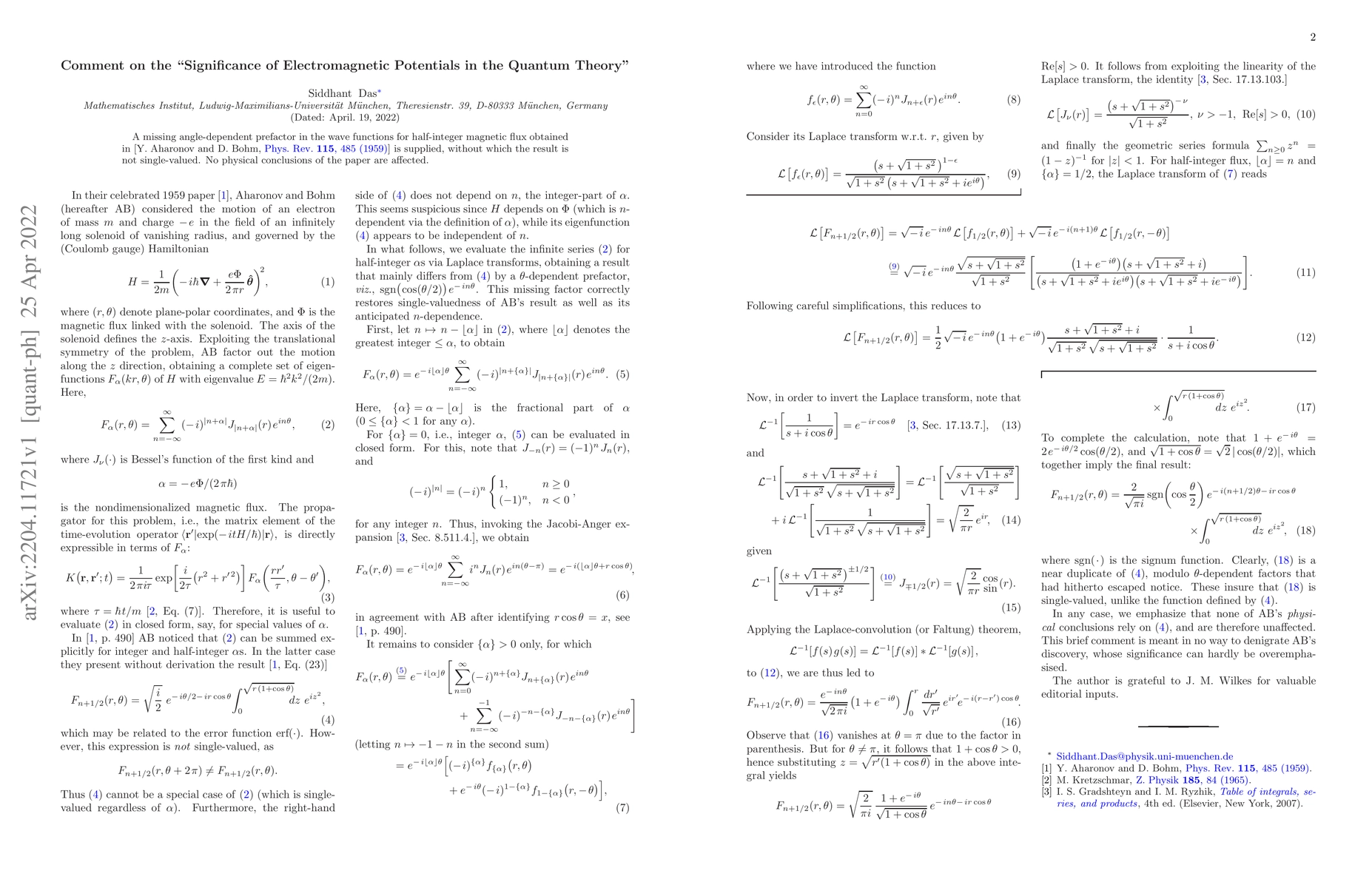 Thumbnail for Comment on the "Significance of Electromagnetic Potentials in the
  Quantum Theory"