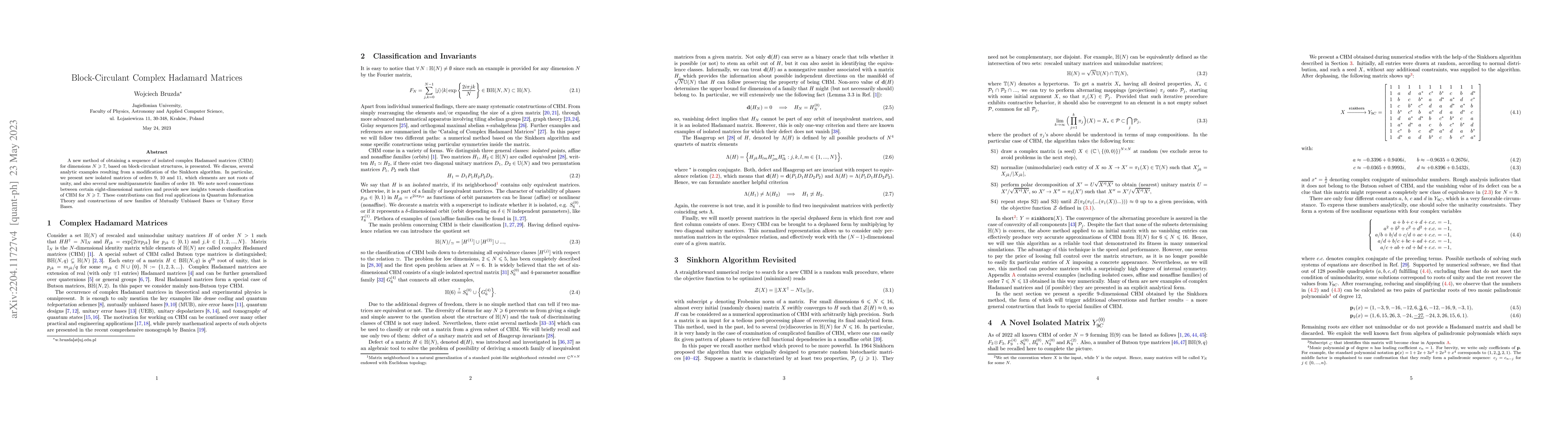 Thumbnail for Block-Circulant Complex Hadamard Matrices