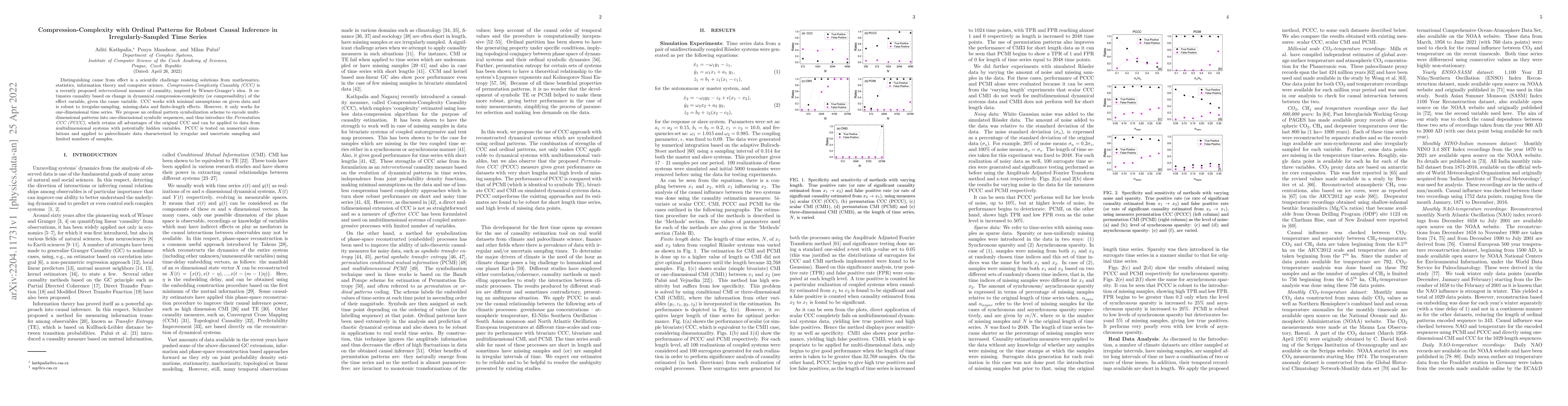 Thumbnail for Compression-Complexity with Ordinal Patterns for Robust Causal Inference
  in Irregularly-Sampled Time Series