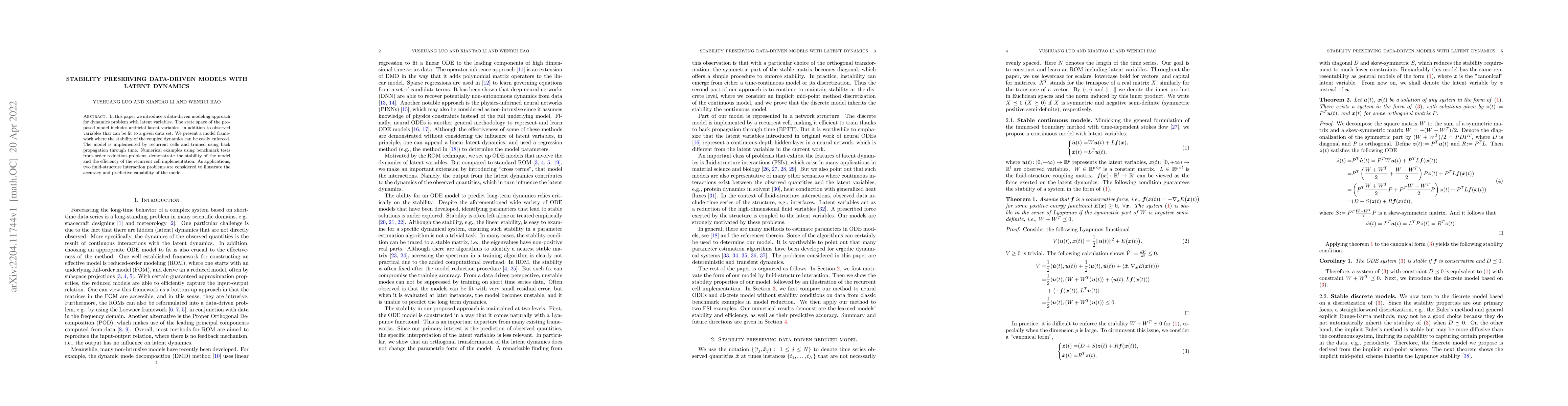 Thumbnail for Stability Preserving Data-driven Models With Latent Dynamics
