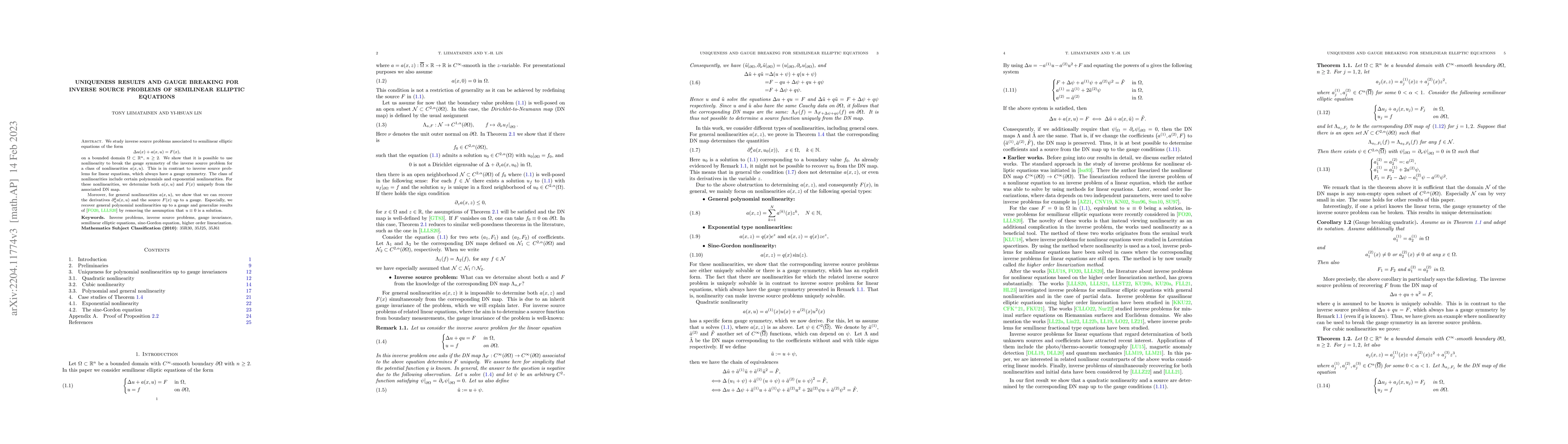 Thumbnail for Uniqueness results and gauge breaking for inverse source problems of
  semilinear elliptic equations