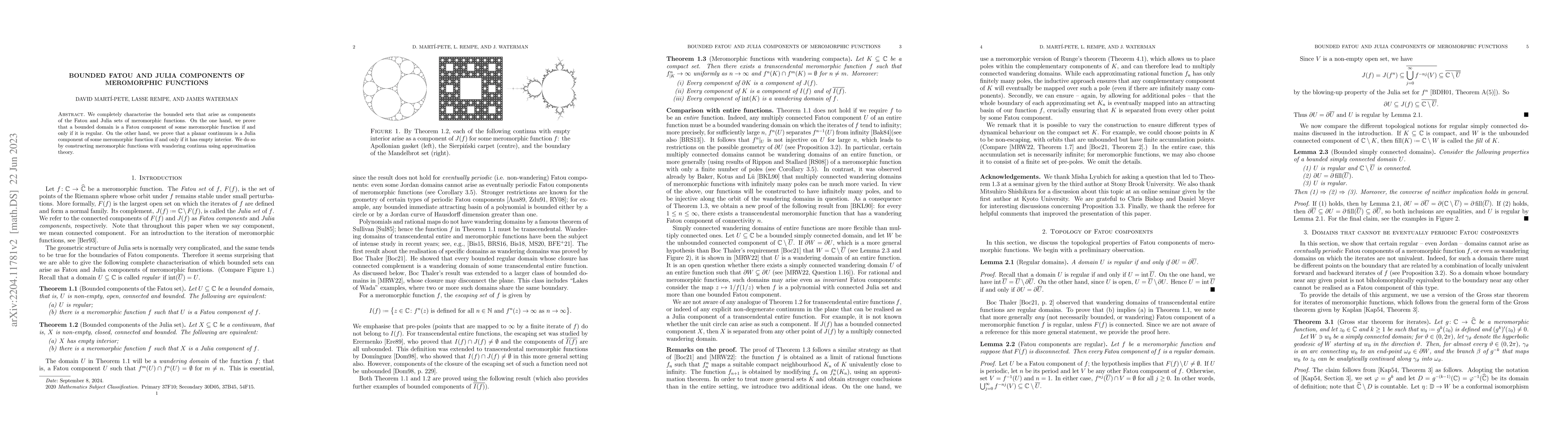 Thumbnail for Bounded Fatou and Julia components of meromorphic functions