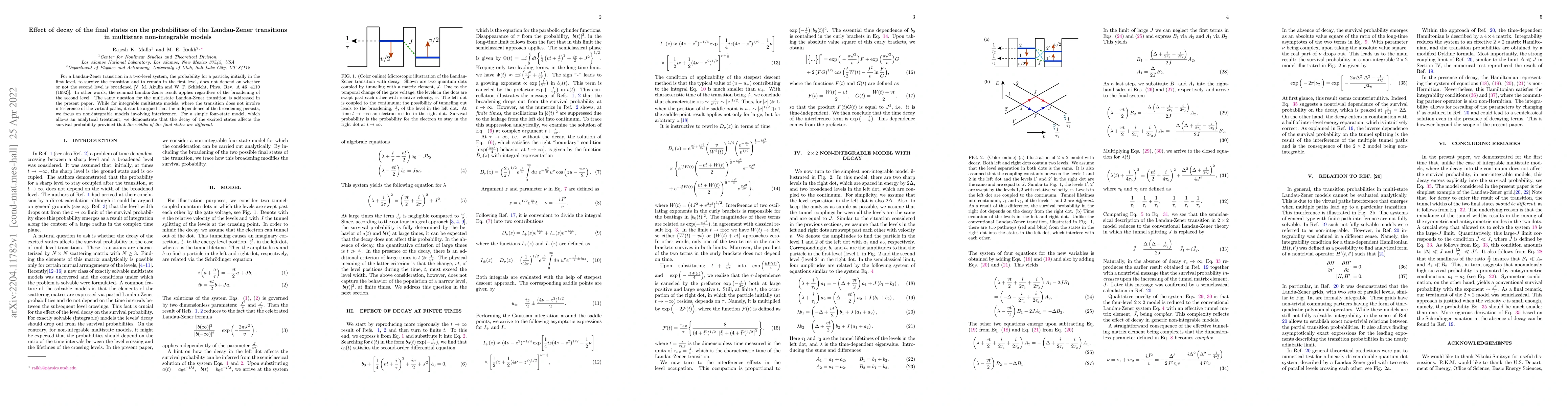 Thumbnail for Effect of decay of the final states on the probabilities of the
  Landau-Zener transitions in multistate non-integrable models