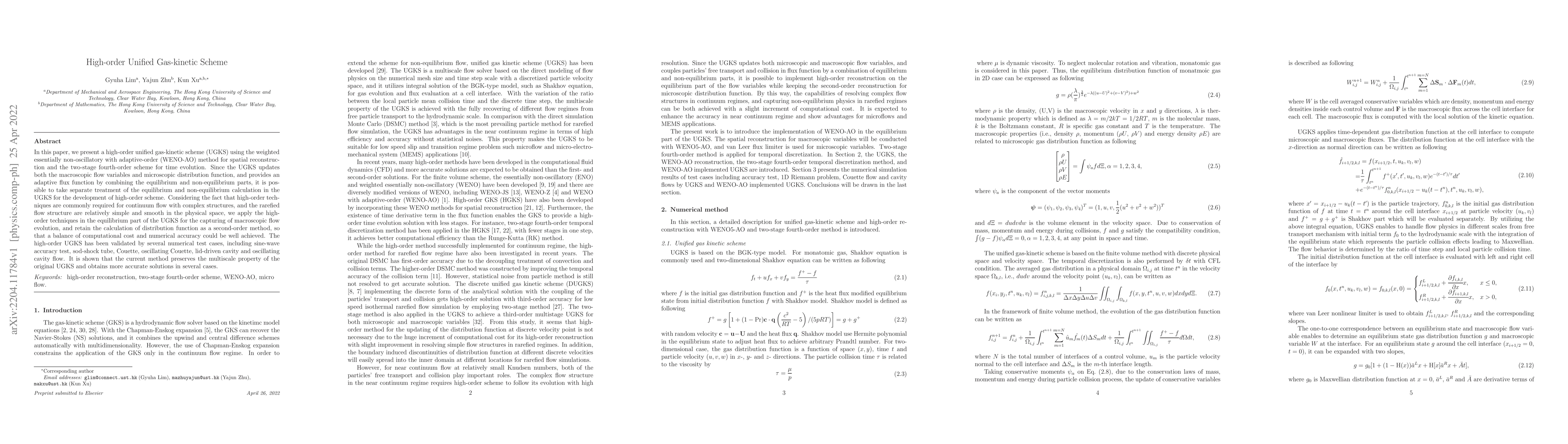Thumbnail for High-order Unified Gas-kinetic Scheme