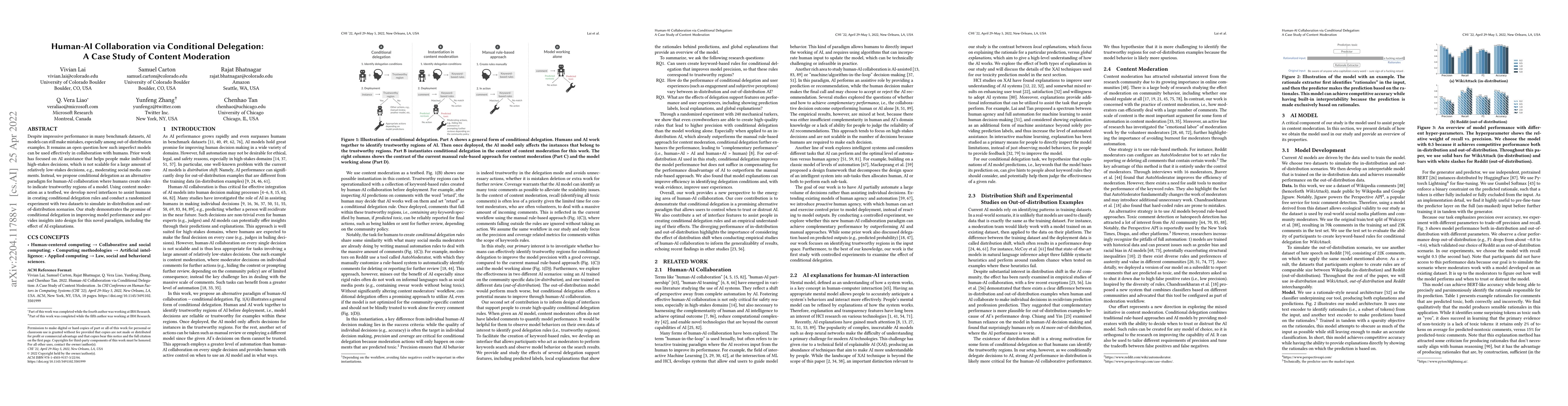 Thumbnail for Human-AI Collaboration via Conditional Delegation: A Case Study of
  Content Moderation