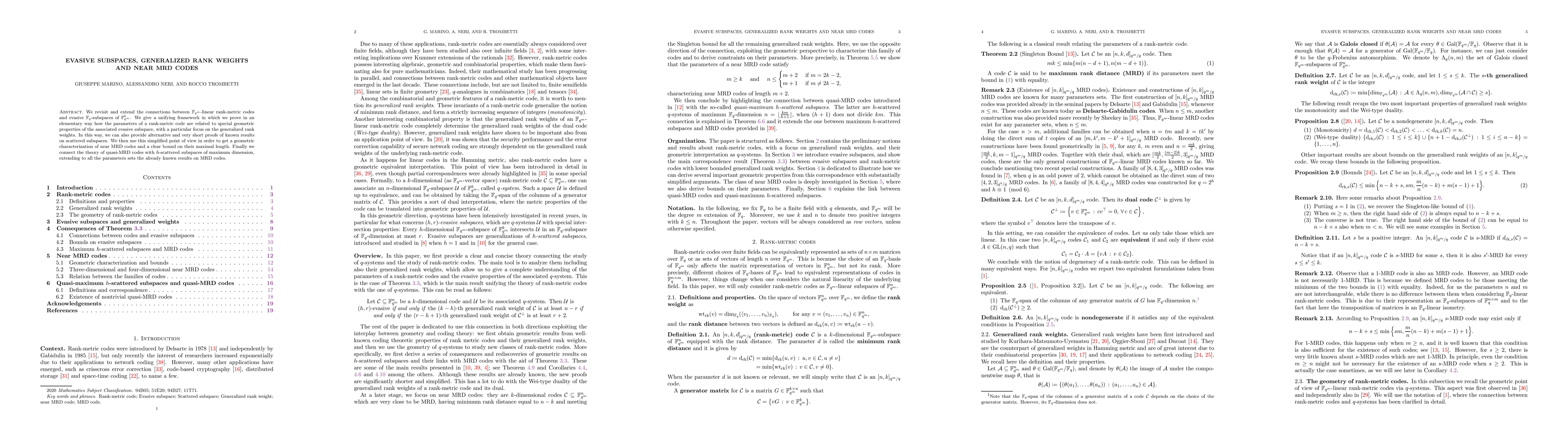 Thumbnail for Evasive subspaces, generalized rank weights and near MRD codes