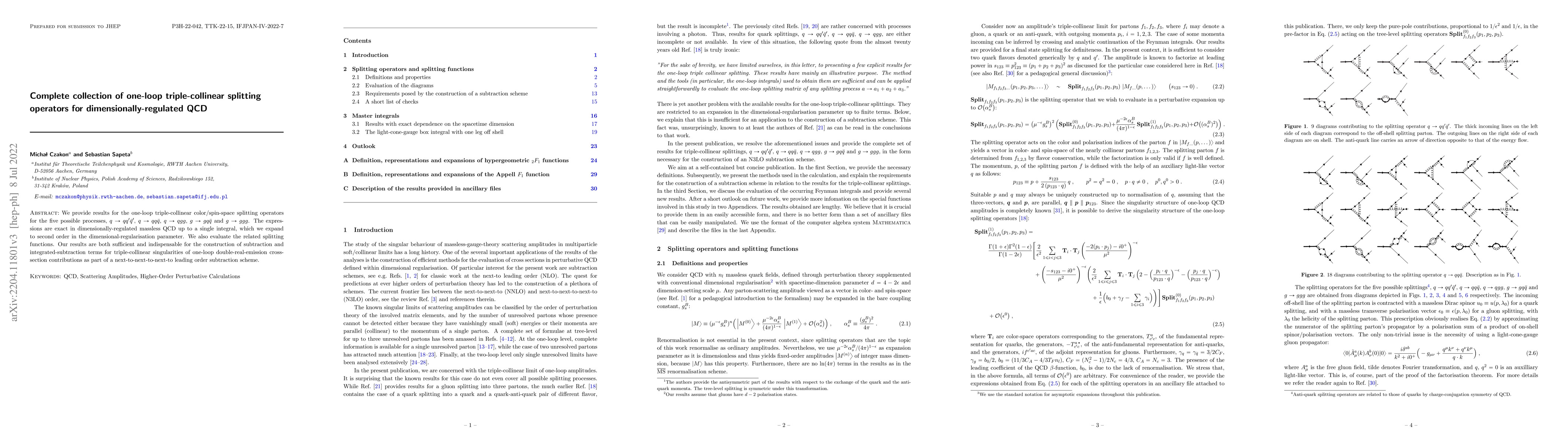 Thumbnail for Complete collection of one-loop triple-collinear splitting operators for
  dimensionally-regulated QCD