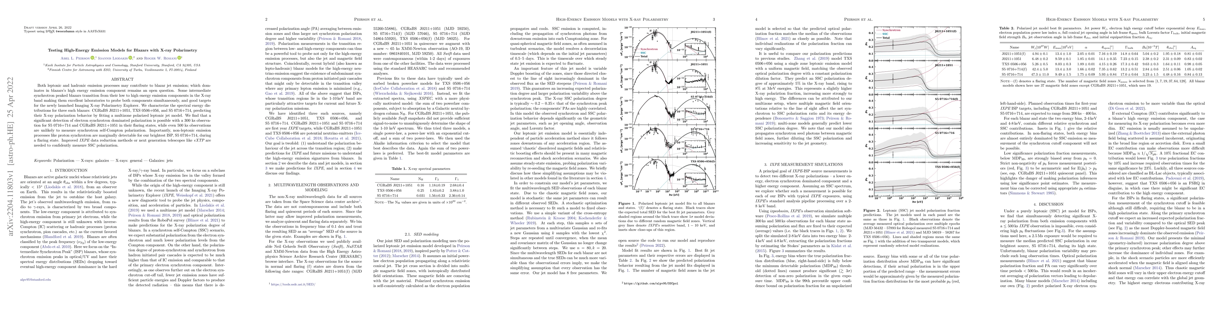 Thumbnail for Testing High-Energy Emission Models for Blazars with X-ray Polarimetry