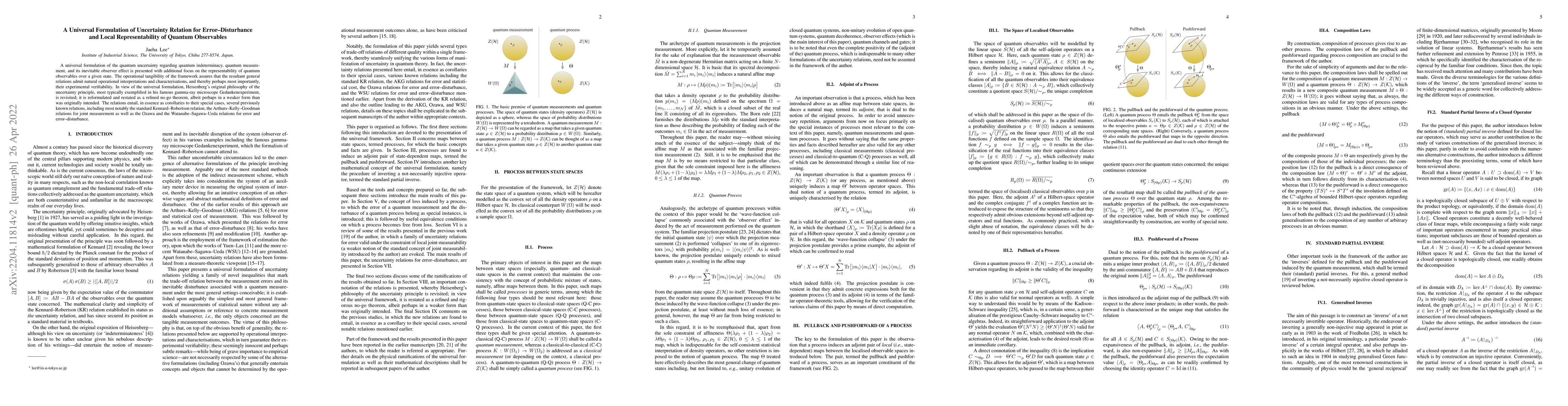 Thumbnail for A Universal Formulation of Uncertainty Relation for Error-Disturbance
  and Local Representability of Quantum Observables