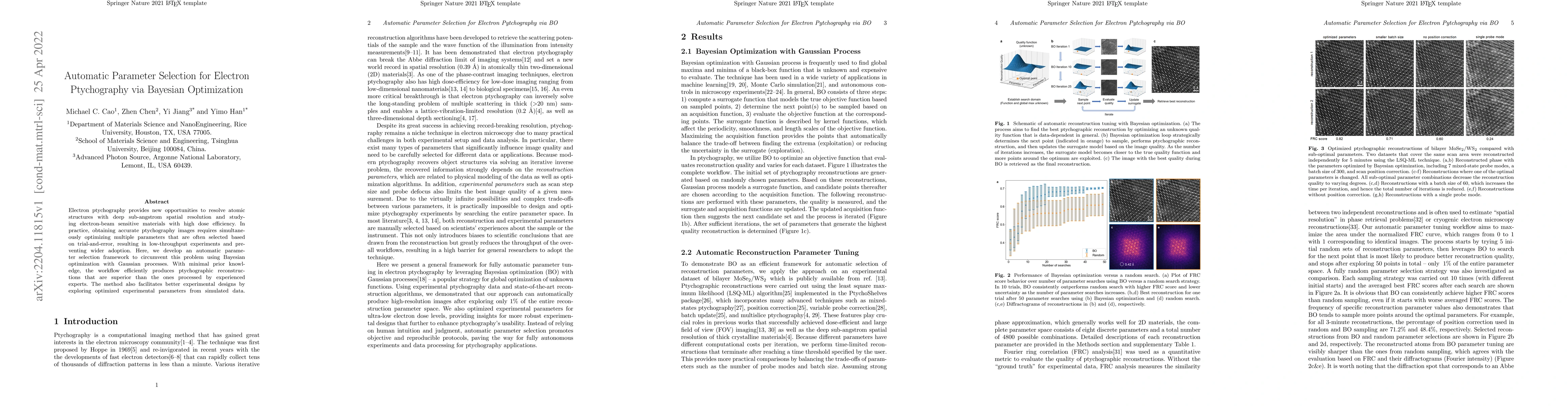 Thumbnail for Automatic Parameter Selection for Electron Ptychography via Bayesian
  Optimization