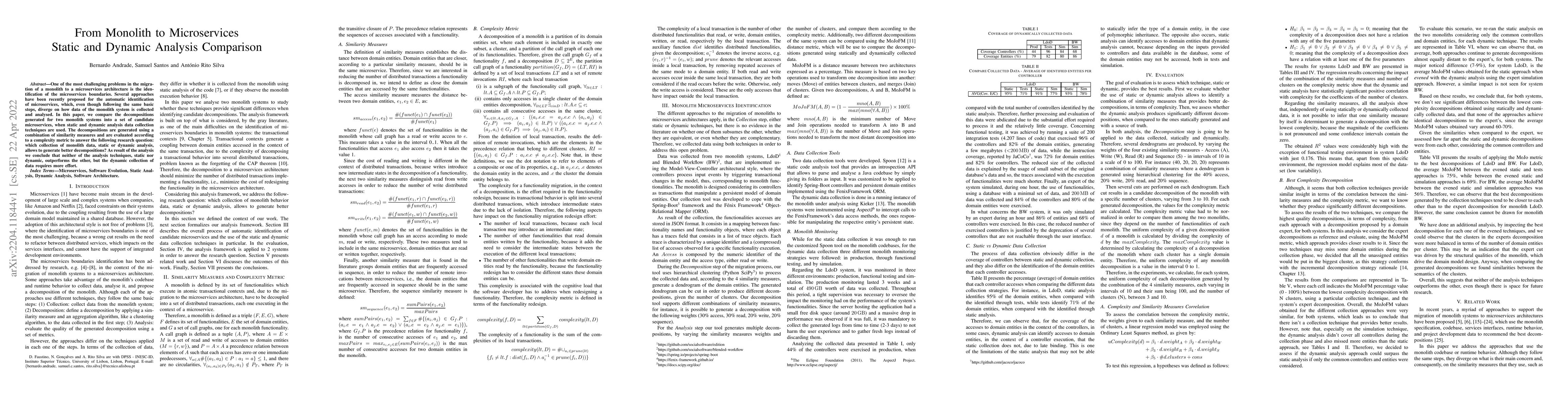 Thumbnail for From Monolith to Microservices: Static and Dynamic Analysis Comparison