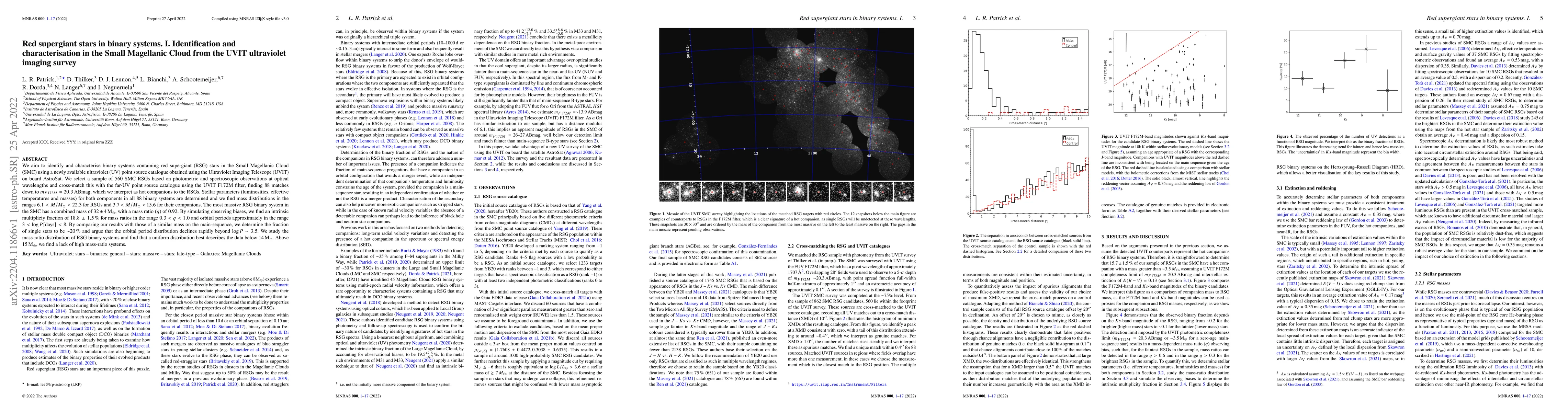 Thumbnail for Red supergiant stars in binary systems. I. Identification and
  characterisation in the Small Magellanic Cloud from the UVIT ultraviolet
  imaging survey
