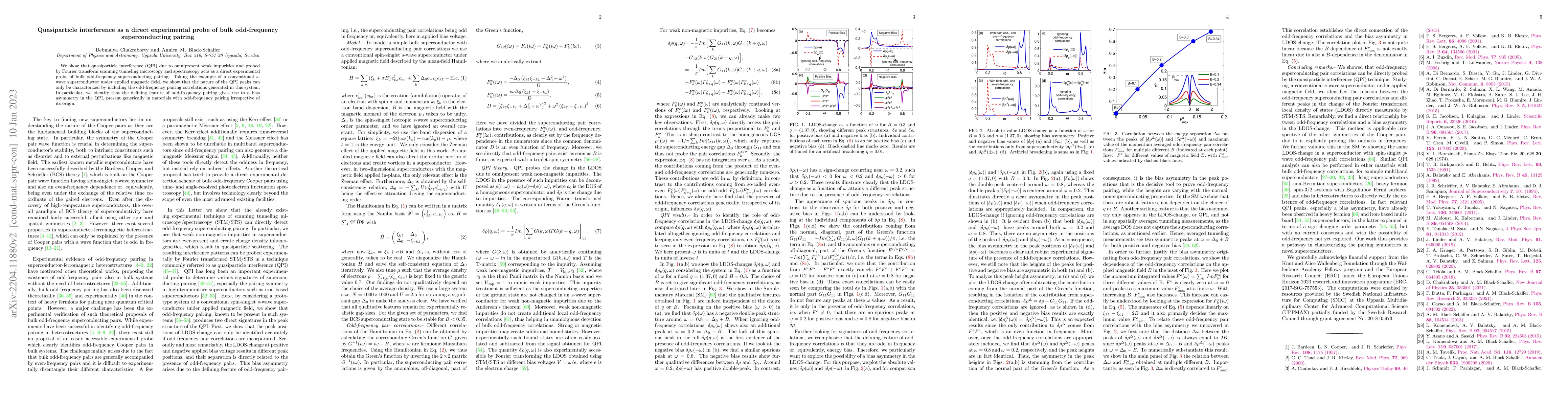 Thumbnail for Quasiparticle interference as a direct experimental probe of bulk
  odd-frequency superconducting pairing