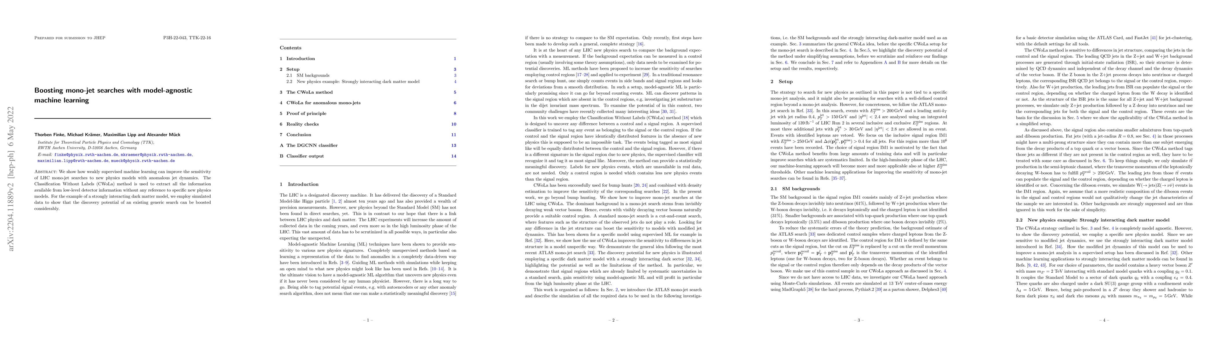 Thumbnail for Boosting mono-jet searches with model-agnostic machine learning