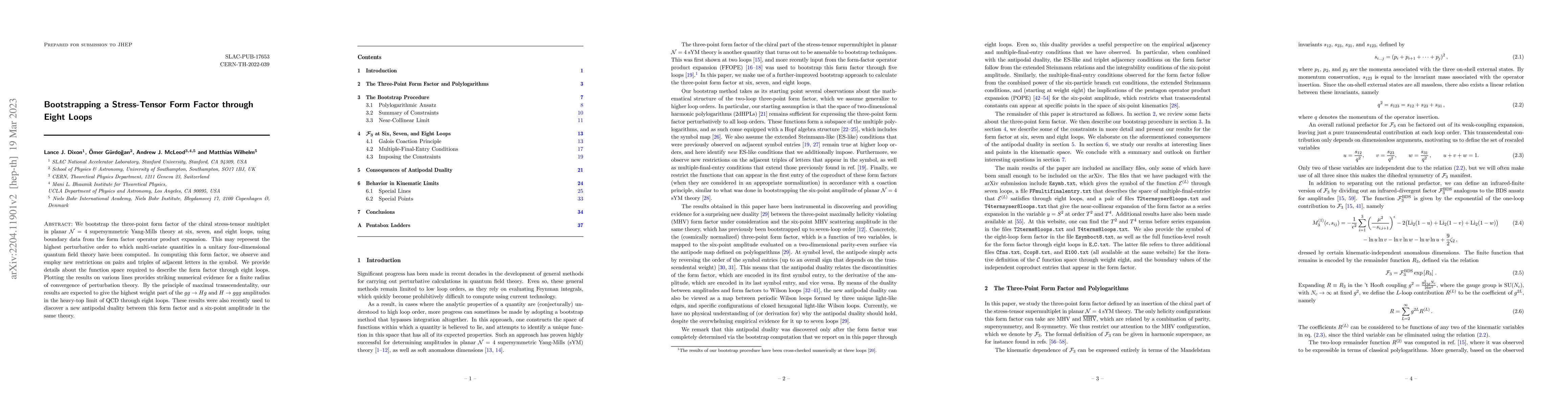 Thumbnail for Bootstrapping a Stress-Tensor Form Factor through Eight Loops