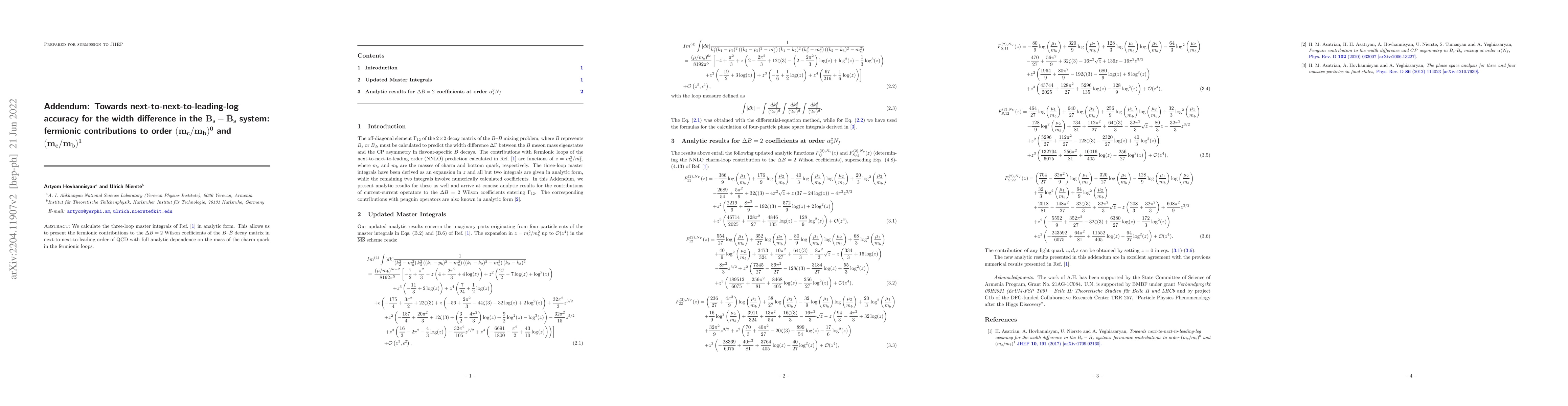 Thumbnail for Addendum: Towards next-to-next-to-leading-log accuracy for the width
  difference in the $\mathbf{B_s-\bar{B}_s}$ system: fermionic contributions to
  order $\mathbf{(m_c/m_b)^0}$ and $\mathbf{(m_c/m_b)^1}$