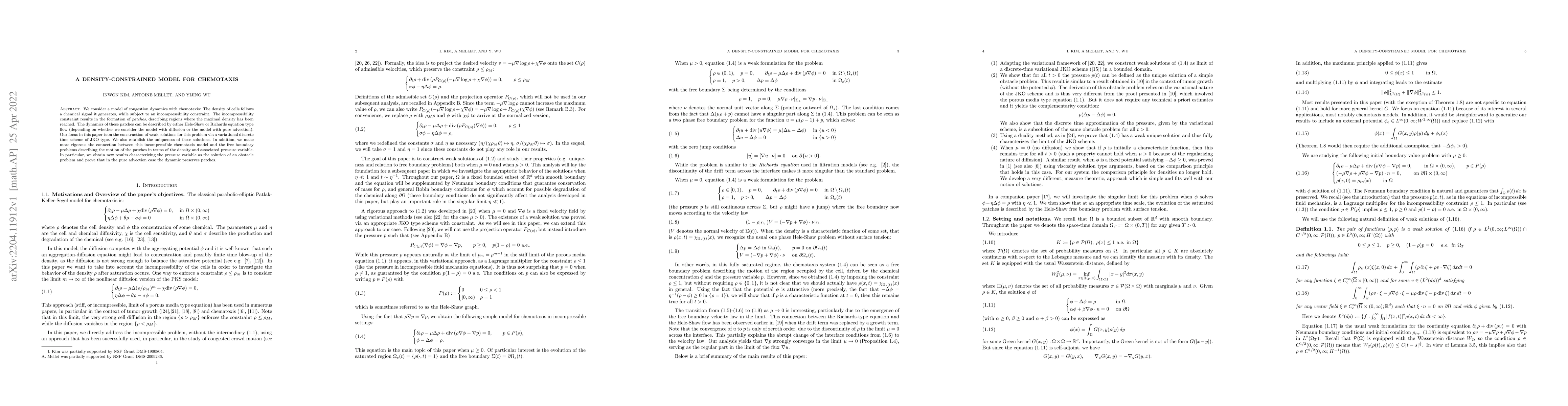 Thumbnail for A density-constrained model for Chemotaxis