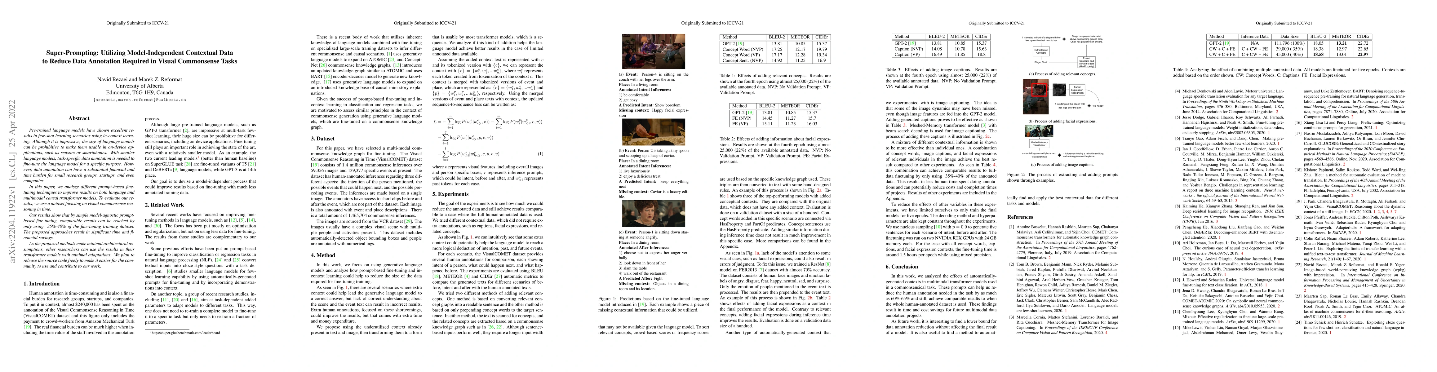 Thumbnail for Super-Prompting: Utilizing Model-Independent Contextual Data to Reduce
  Data Annotation Required in Visual Commonsense Tasks