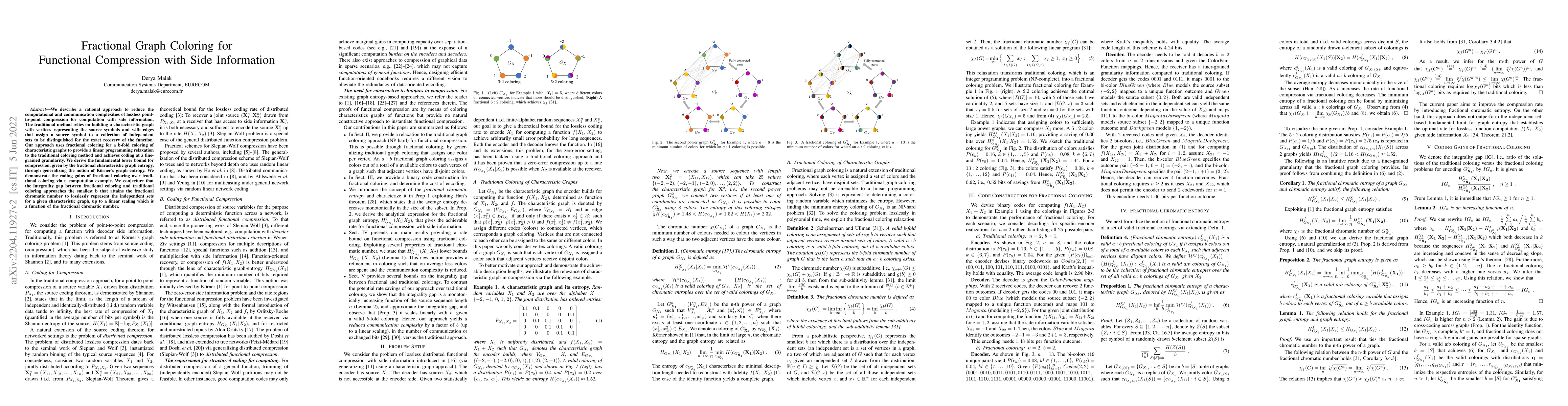 Thumbnail for Fractional Graph Coloring for Functional Compression with Side
  Information
