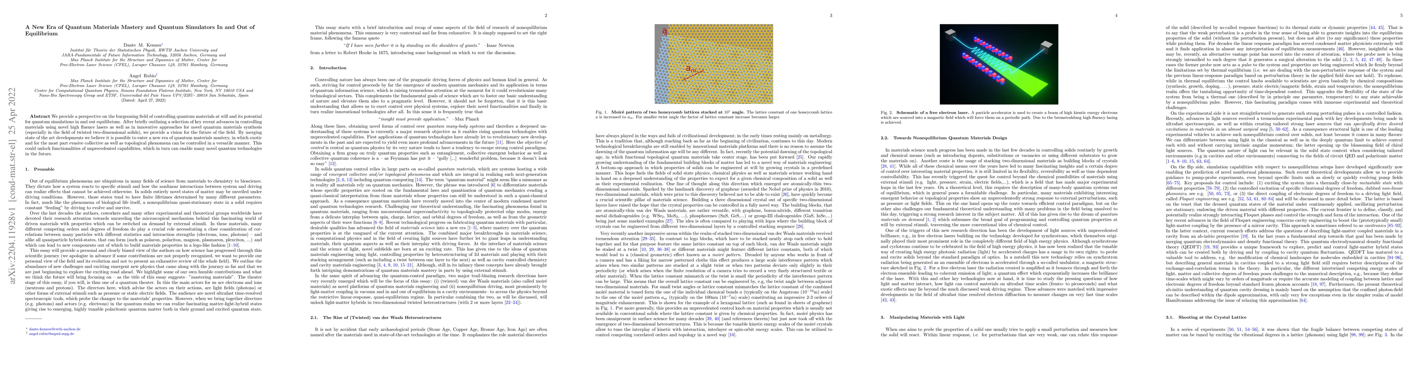 Thumbnail for A New Era of Quantum Materials Mastery and Quantum Simulators In and Out
  of Equilibrium
