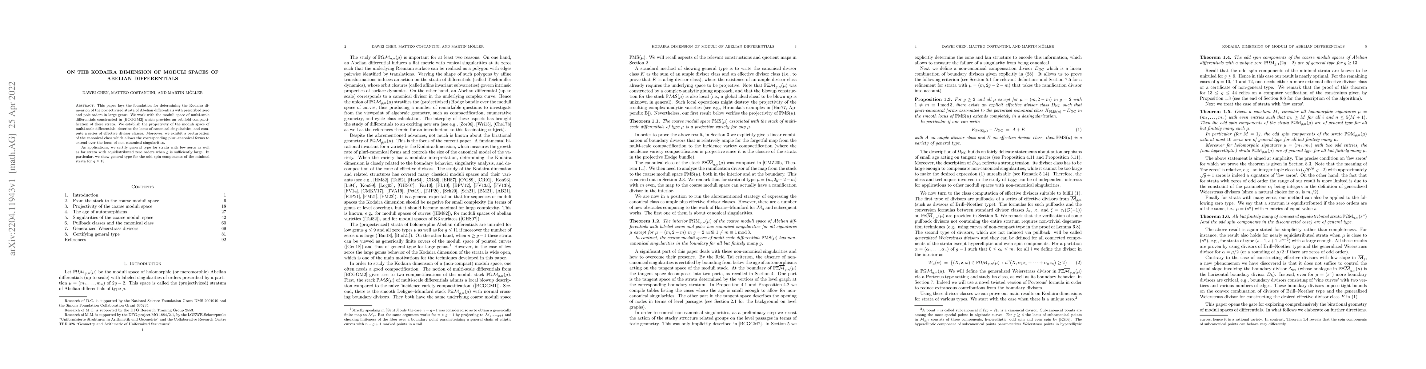 Thumbnail for On the Kodaira dimension of moduli spaces of Abelian differentials