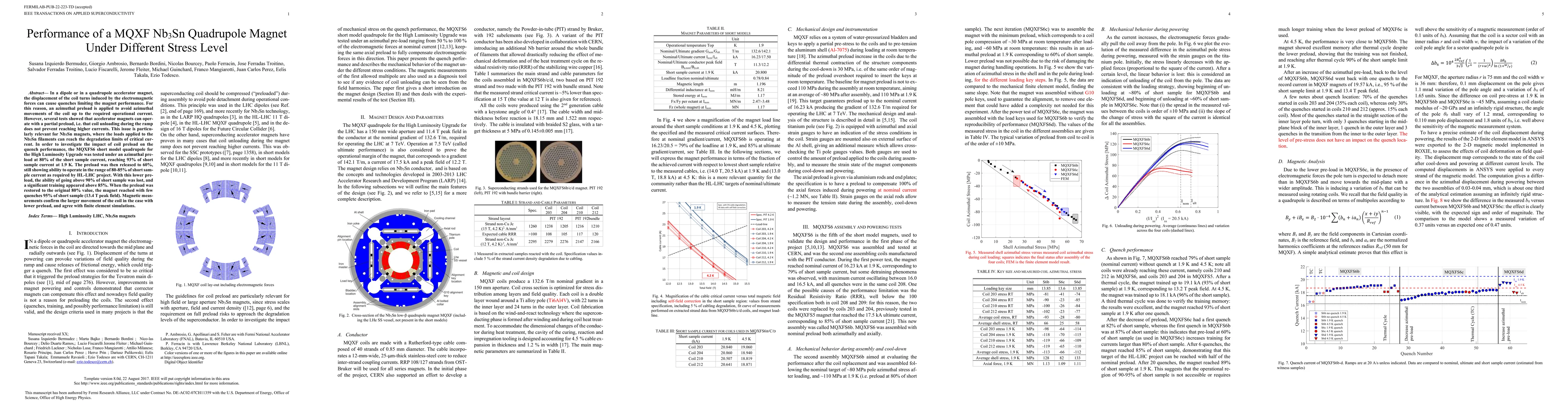 Thumbnail for Performance of a MQXF Nb3Sn Quadrupole Magnet Under Different Stress
  Level