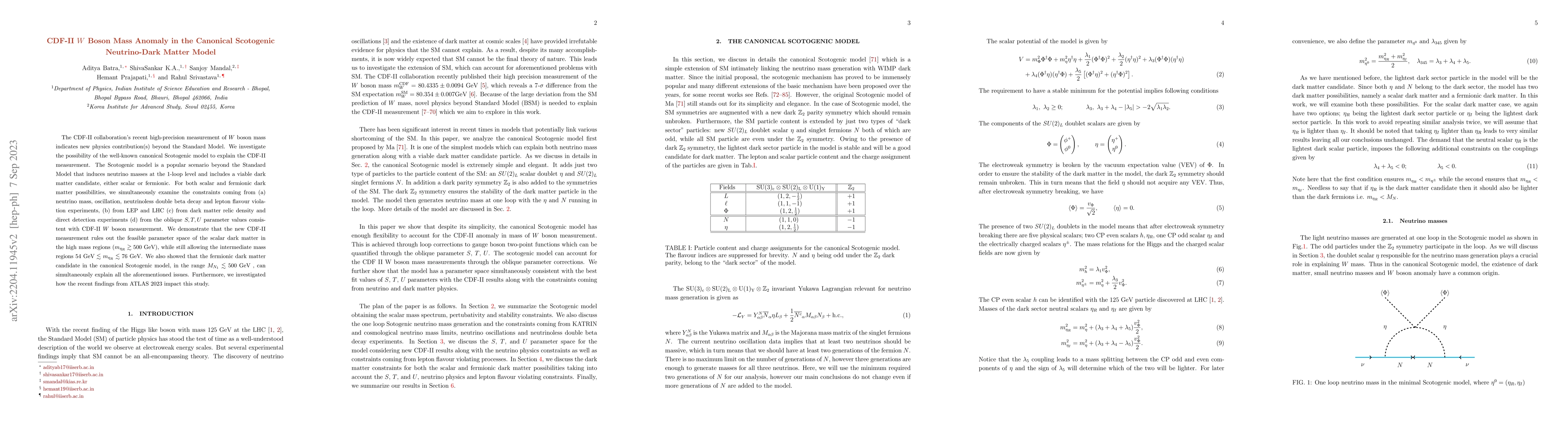 Thumbnail for CDF-II $W$ Boson Mass Anomaly in the Canonical Scotogenic Neutrino-Dark
  Matter Model