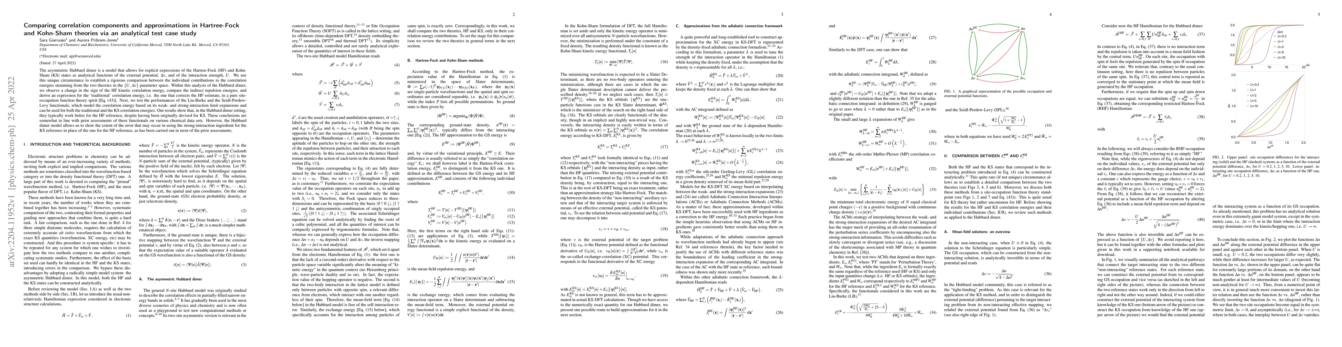 Thumbnail for Comparing correlation components and approximations in Hartree-Fock and
  Kohn-Sham theories via an analytical test case study