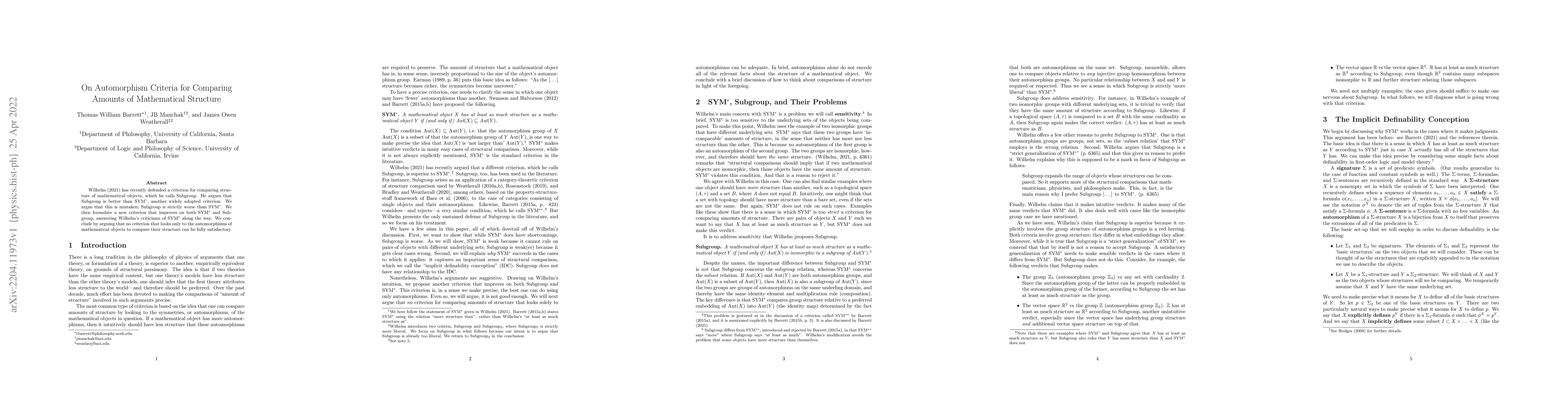 Thumbnail for On Automorphism Criteria for Comparing Amounts of Mathematical Structure