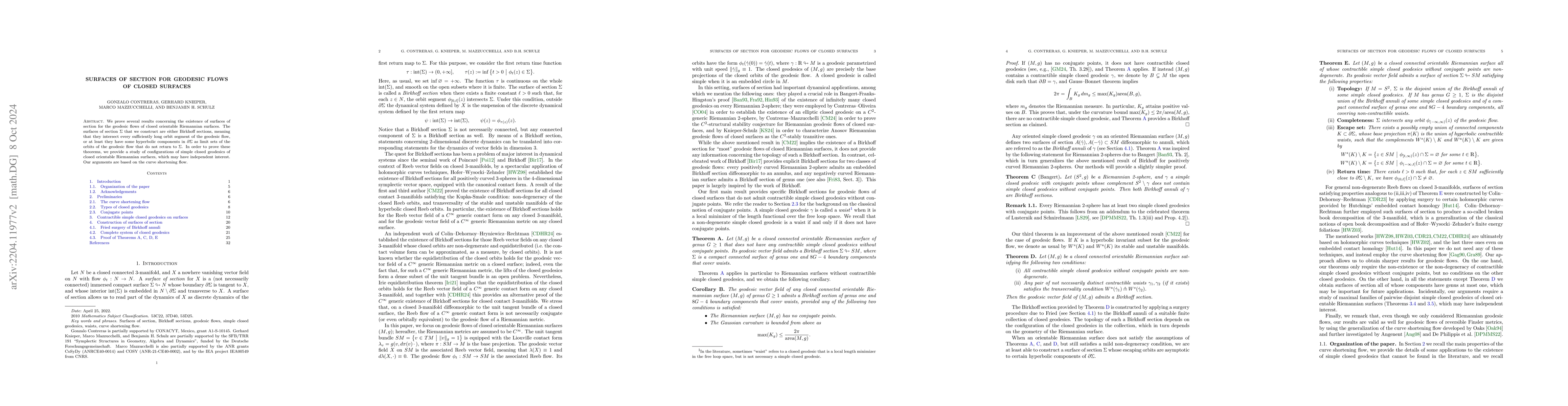 Thumbnail for Surfaces of section for geodesic flows of closed surfaces