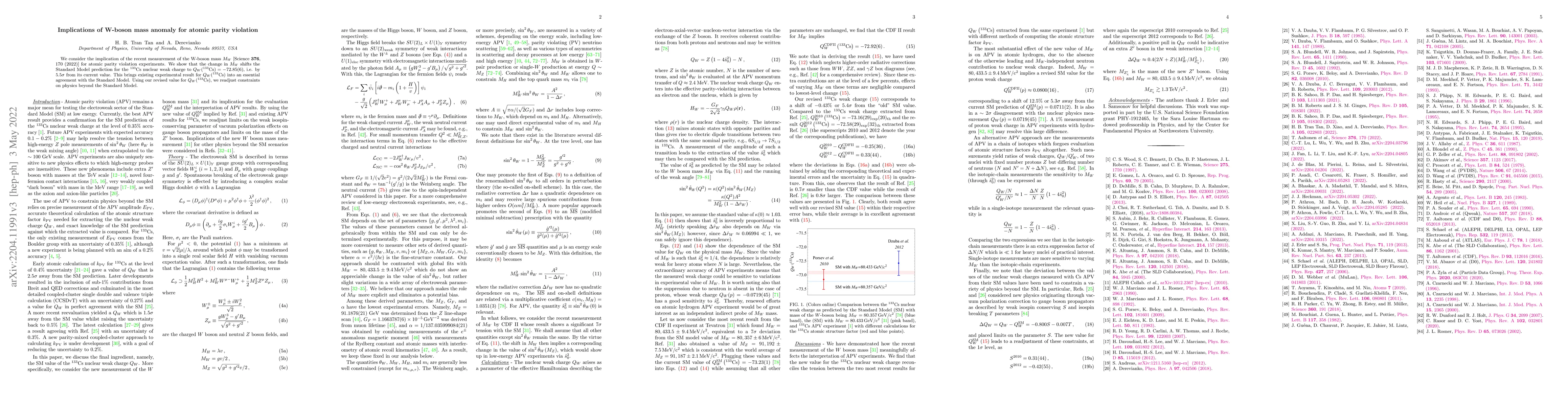 Thumbnail for Implications of W-boson mass anomaly for atomic parity violation