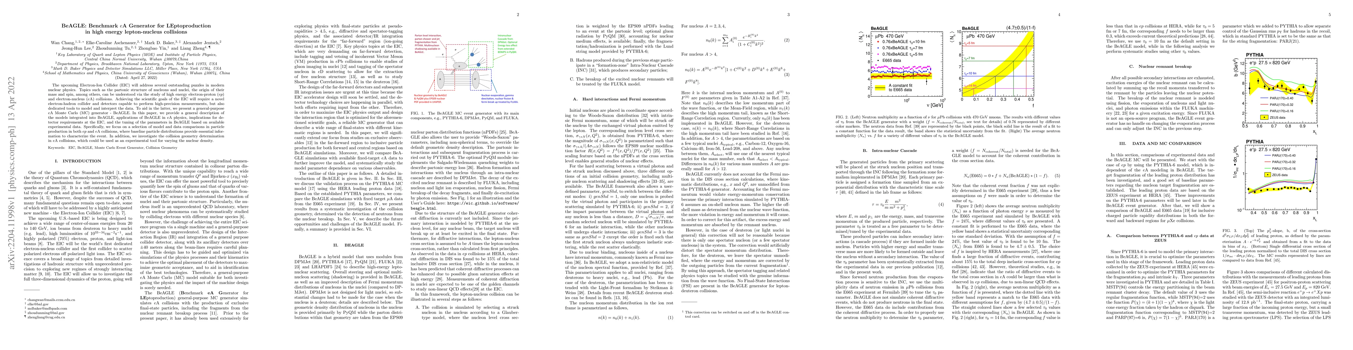 Thumbnail for BeAGLE: Benchmark $e$A Generator for LEptoproduction in high energy
  lepton-nucleus collisions